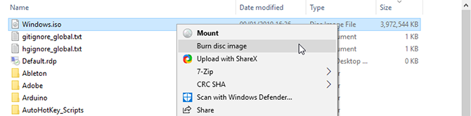 Щракнете с десния бутон върху ISO, за да го запишете в Windows