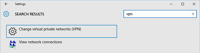 Панел за настройки на Windows 10 VPN
