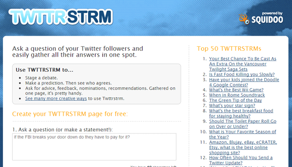 6 уеб приложения на Twitter за задаване на въпроси от Twitter Crowd twttrstrm