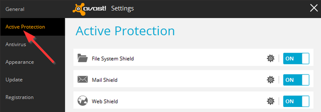 Avast - Настройки - Активна защита