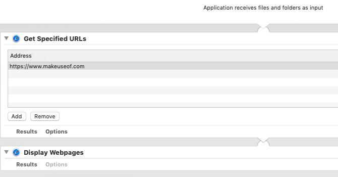 Приложение Автоматизатор за стартиране на уеб страници на Mac
