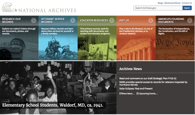 Уебсайтът на Националната администрация на архивите и архивите