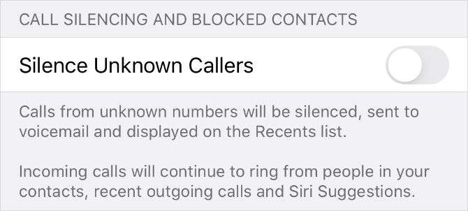 Опция „Безшумни неизвестни повиквания“ в настройките на iPhone Phone