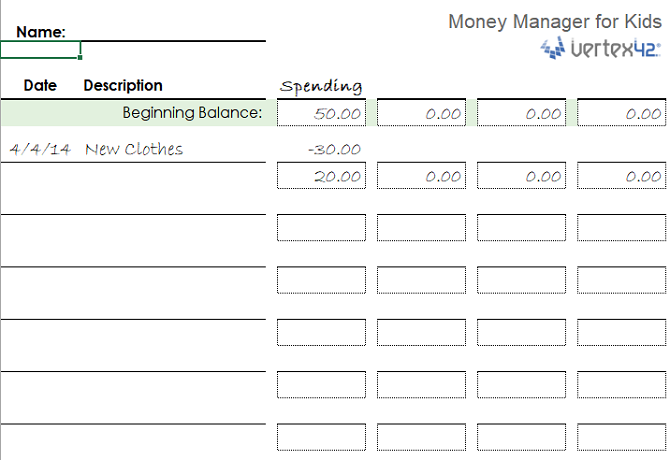 детски пари мениджър безплатна електронна таблица