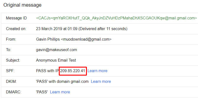 gmail trace ip адрес