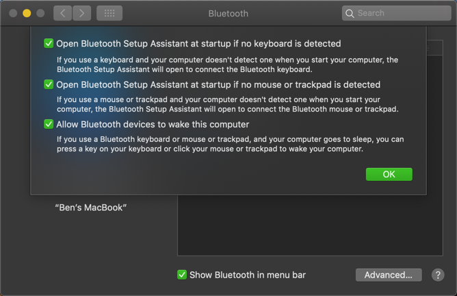 Mac Advanced Bluetooth Options