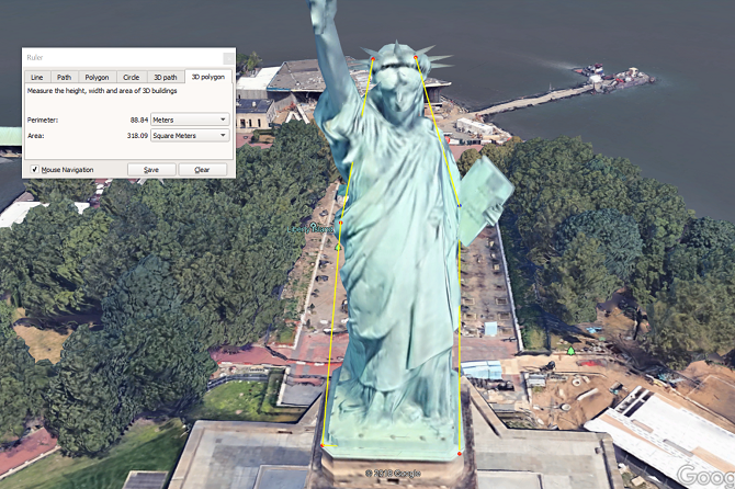 измервайте площ 3d сграда google earth pro