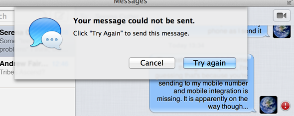 Чао чао iChat: Първи стъпки с новото съобщение на приложението X Messages [Mountain Lion] не е успешно