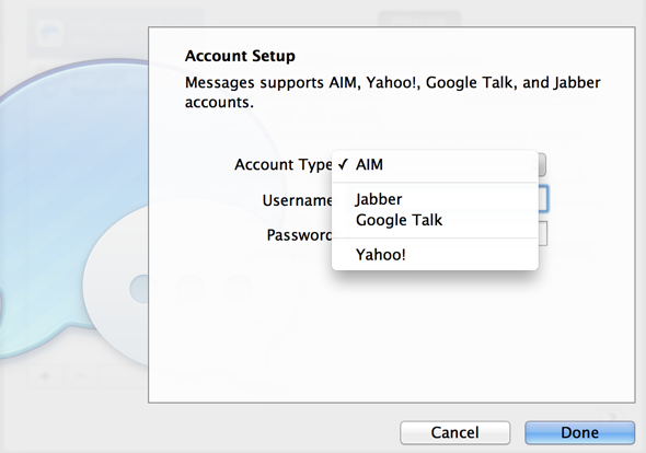 Чао довиждане iChat: Първи стъпки с новото приложение за X X Messages [Mountain Lion] добавете акаунти