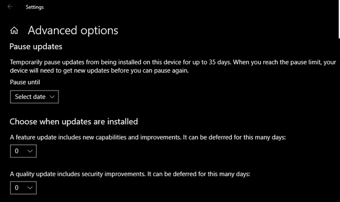 Актуализации за отлагане на Windows 10