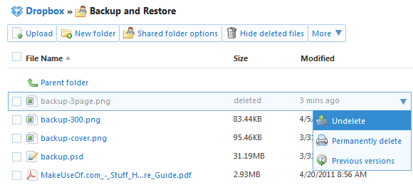 dropbox възстановяване на изтритите файлове