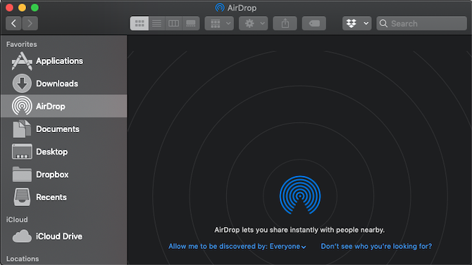 Прозорецът AirDrop на Mac
