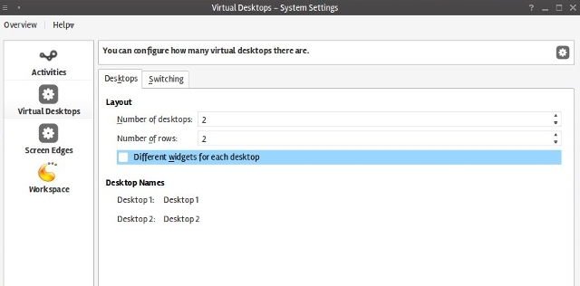 с KDE таблото настройки