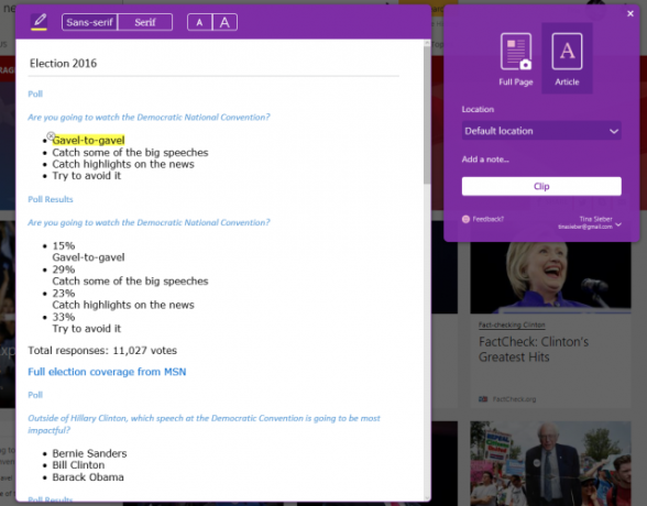 Уеб клипер на OneNote на Edge