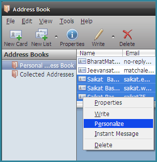 Как да настроите Mozilla Thunderbird да изпраща масови имейли 4 адресна книга с десния бутон на мишката