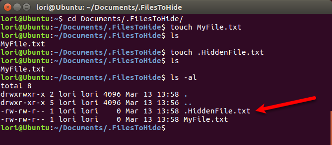 Създайте нов скрит файл с помощта на терминала в Linux