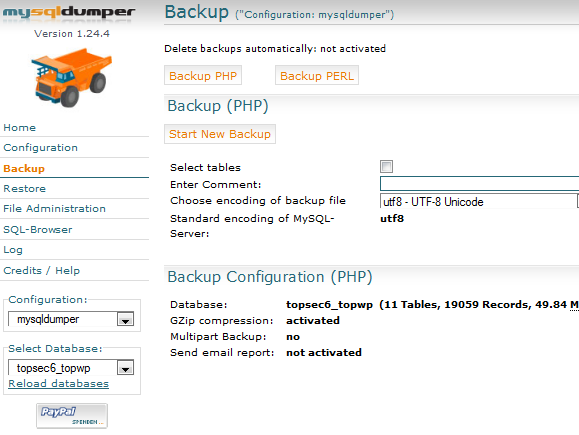 Как редовно да архивирате голямата си база данни MySQL с MySQLDumper sqldump9