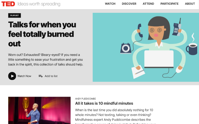 TED Talks състави безплатен плейлист с видеоклипове за онези, които се чувстват изгорени по време на работа