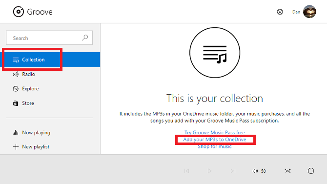 музика groove добавете към onedrive