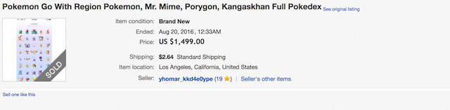 Продавайте Pokemon Go on Ebay