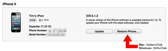 Как да получите достъп до възстановяване на ipsw на iOS 7 (и надстройка до iOS 6)