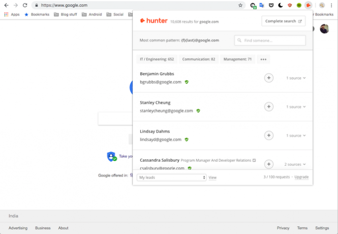 Hunter Разширение за Google Chrome