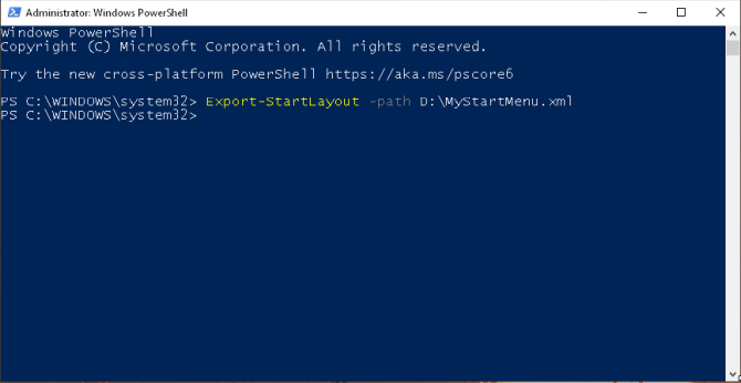 експортиране на началното оформление през powershell в Windows 1803