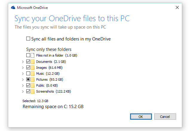 Настройки за синхронизиране на OneDrive