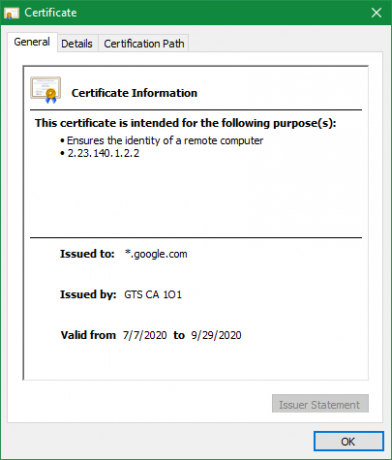 Сертификат за уебсайт на Chrome