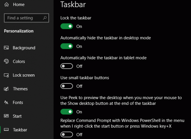 Опции на лентата на задачите за Windows 10