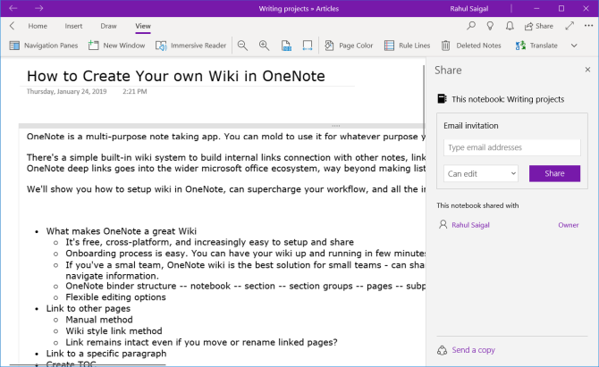 споделете тетрадка с OneNote за Windows 10