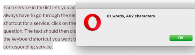 Извеждане на услуга за брояч на думи в Opera на macOS