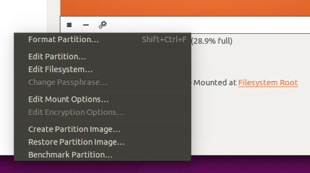 Ubuntu-диск ютилити дял-меню
