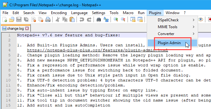 Отворете диалоговия прозорец Администриране на приставки в Notepad ++