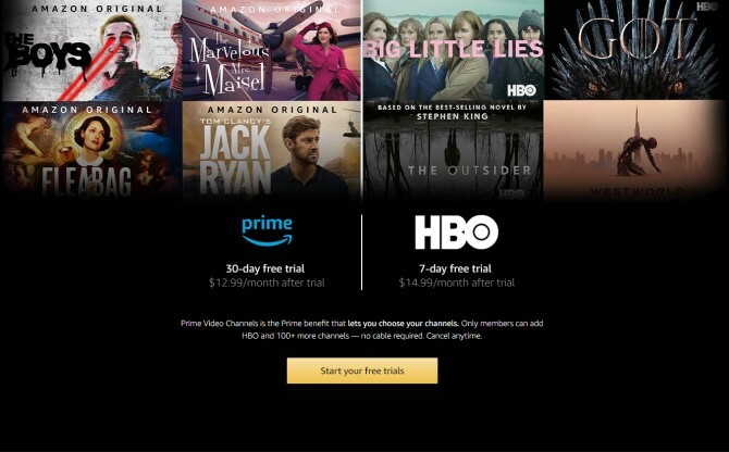 Безплатна пробна версия на Amazon Prime HBO