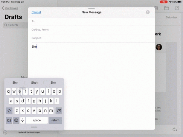 iPadOS QuickPath на плаваща клавиатура