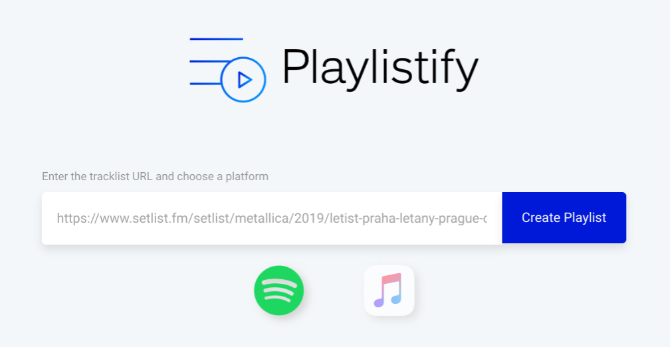 Playlistify създава списъци с песни от списъци със 1001 Tracklists, setlist.fm и livetracklist