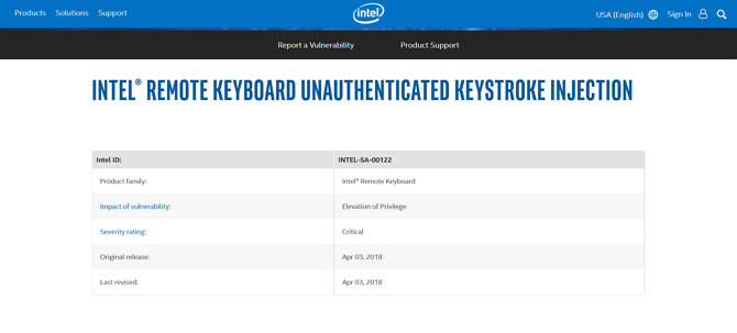 Екранна снимка на разкриването на уязвимостта на Intel Remote Keyboard