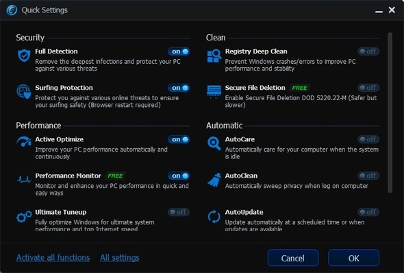 Advanced SystemCare 6 Beta 2.0 - Вашият много собствена компютърна лекар [Windows] ASC прозорец за бързи настройки