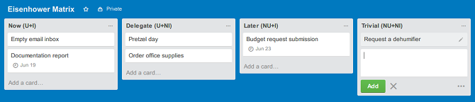 Как да дадете приоритет на задачите със система за продуктивност на матрицата на Айзенхауер trello eisenhower матричен обезвлажнител