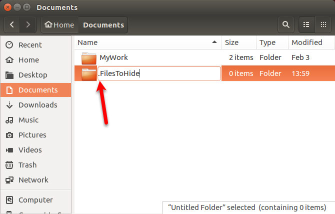 Преименувайте скрита папка в Nautilus в Ubuntu