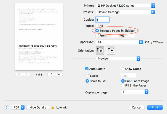 Как да създавате, обединявате, разделяте и маркирате PDF документи на Mac отпечатвате избрани страници