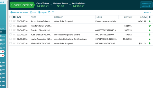 ynab сметка транзакции