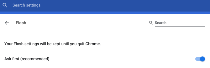 разреши светкавицата в раздела за настройки на Google Chrome