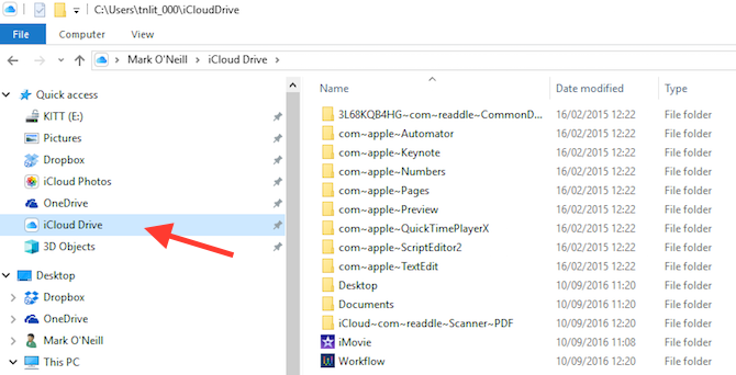 iCloud Контролен панел в екрана на Windows File Explorer