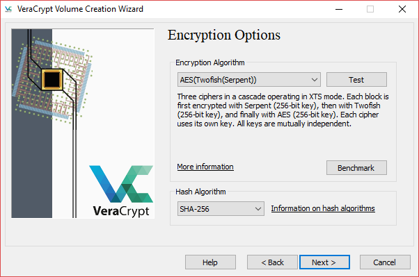 алгоритъм за криптиране на магьосник за създаване на обем veracrypt