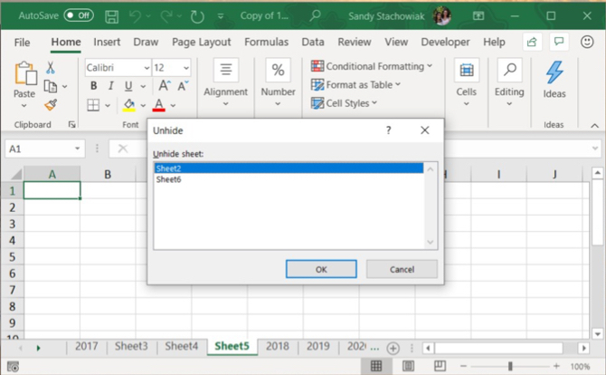 Раздел Excel Unhide Tab