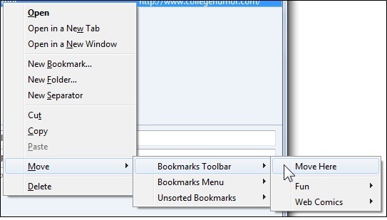 Bookmark Quick Mover: Добавете опция „Преместване“ към Firefox Bookmark Context Menu Movhere