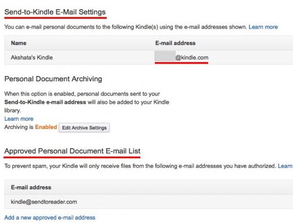 Изпратете до Kindle Settings Settings