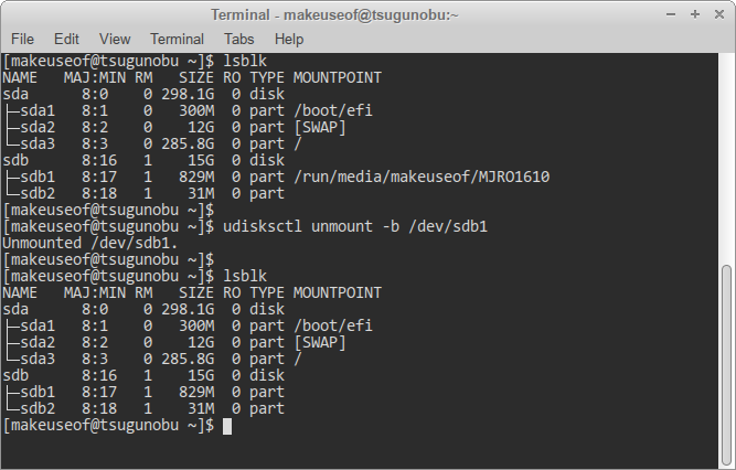 udisksctl unmount short